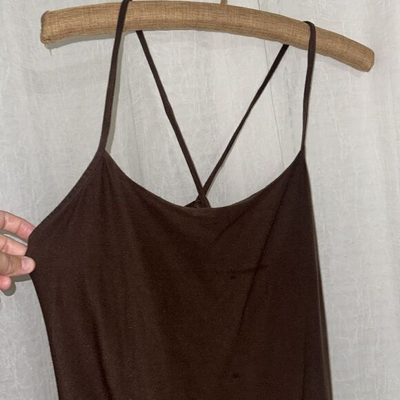 Eileen Fisher M Brown Criss Cross Back Spaghetti Strap Long Camisole Top - Picture 3 of 11